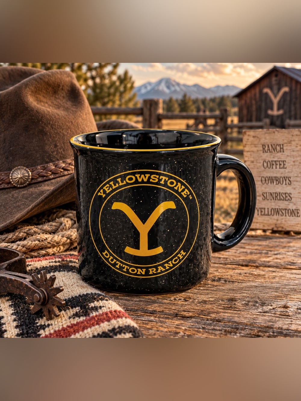 Yellowstone Dutton Ranch Black & Gold Ceramic Camp Mug